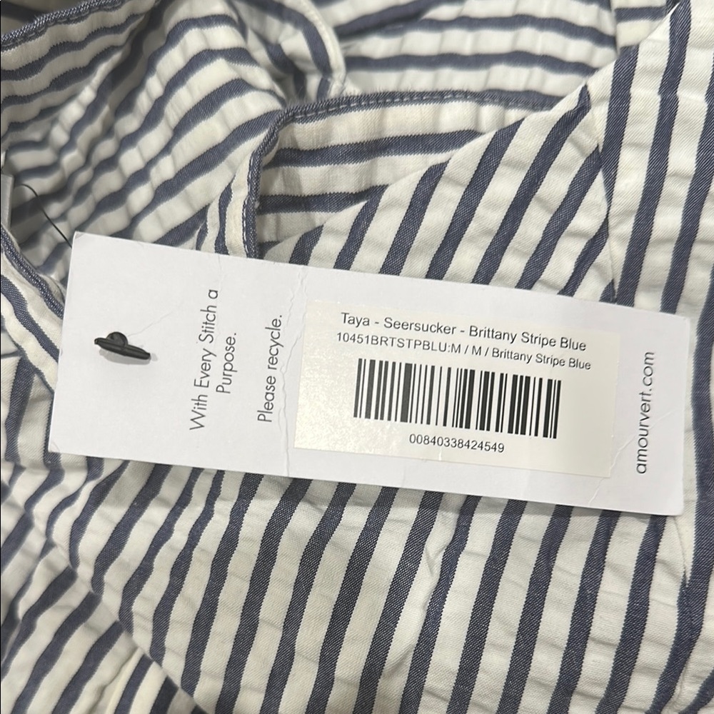 Amour Vert Taya Seersucker Wide Leg Jumpsuit Stripe Blue White Women's med NWT - Picture 6 of 9